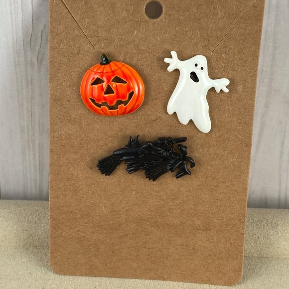 Set Of 3 JJ Jonette Halloween Pins Pumpkin Ghost And Witch Pin - Picture 2 of 5